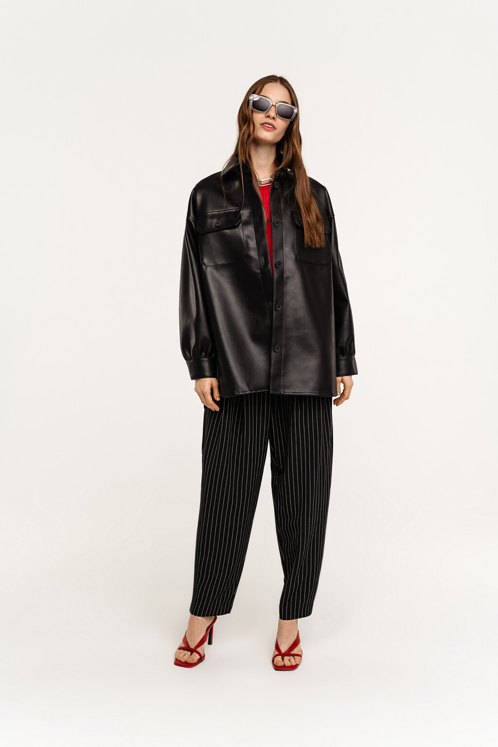 Куртка-рубашка из искусственной кожи - цвет черный - 1