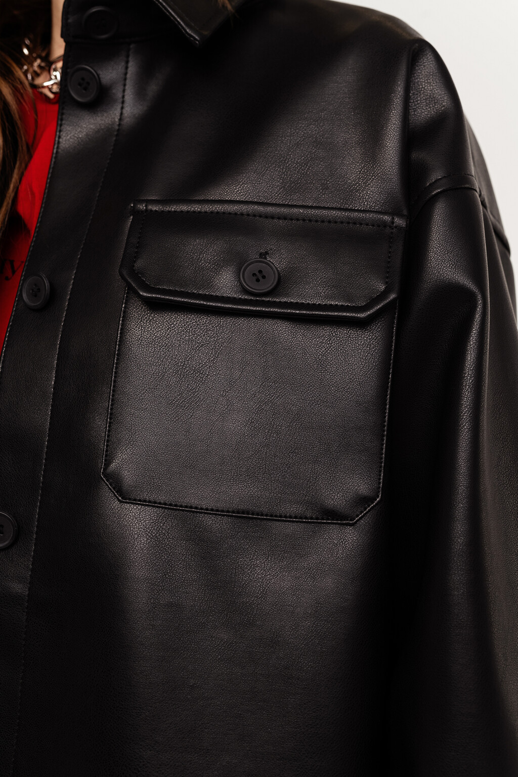 Куртка-рубашка из искусственной кожи - цвет черный - 3
