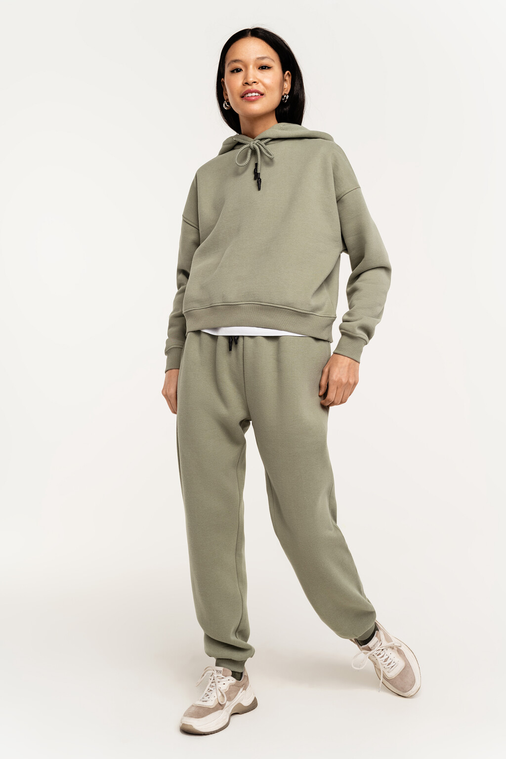 Брюки спортивные хлопковые с начесом - цвет зеленый - 1