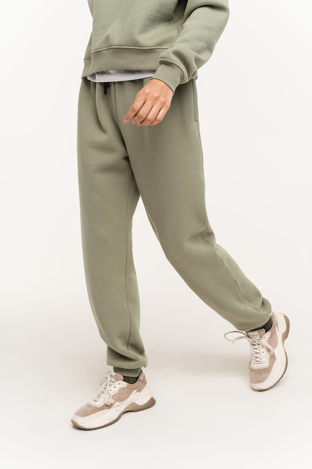 Брюки спортивные хлопковые с начесом - цвет зеленый - 2