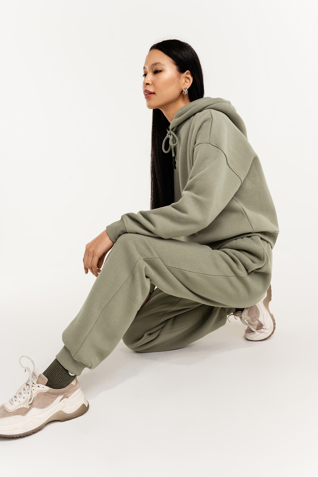 Брюки спортивные хлопковые с начесом - цвет зеленый - 3