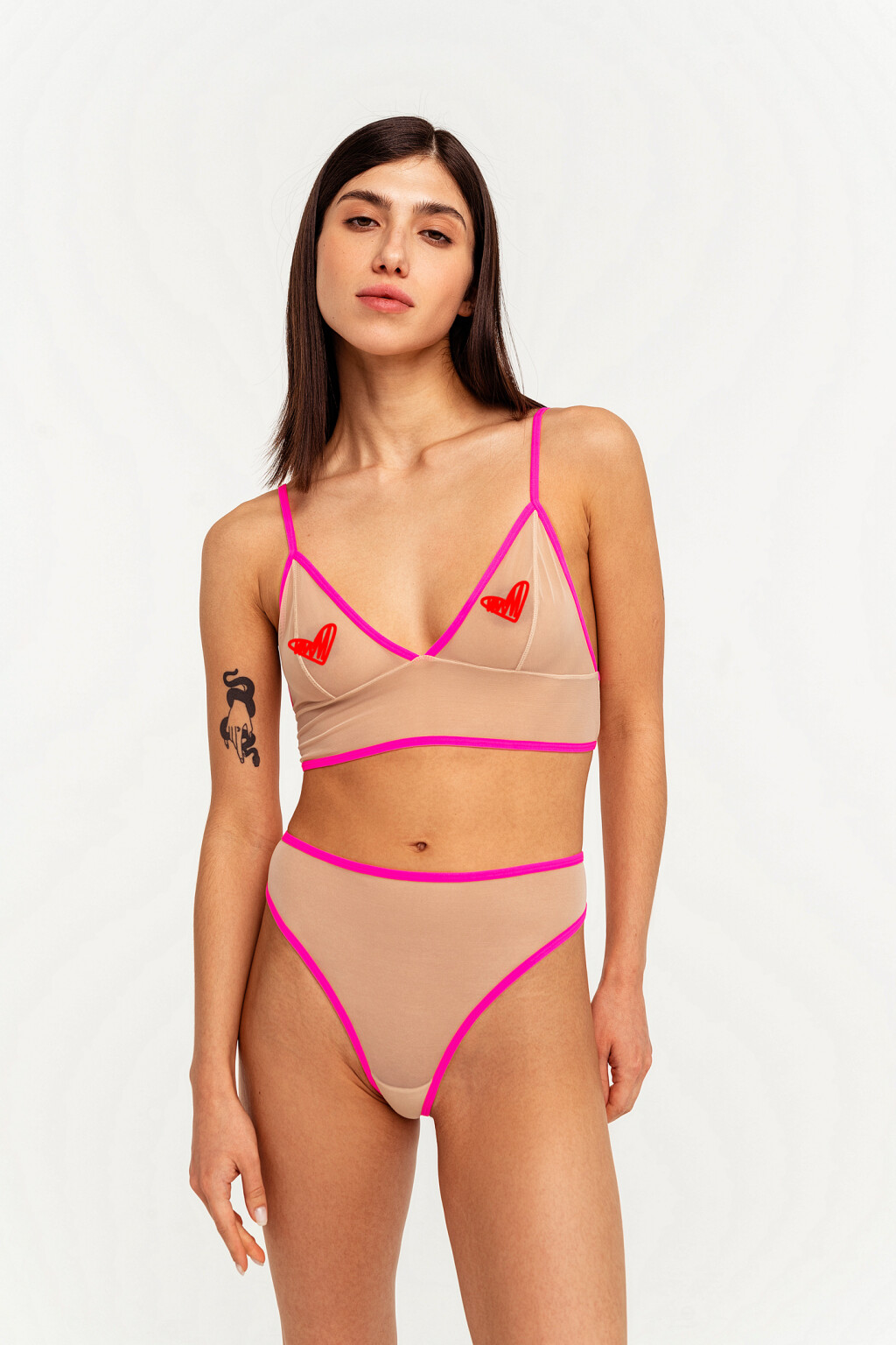 Трусики-стринги из сетки - цвет бежевый - 1