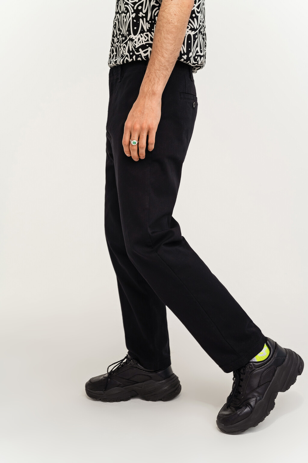 Брюки-чиносы широкие хлопковые - цвет черный - 3
