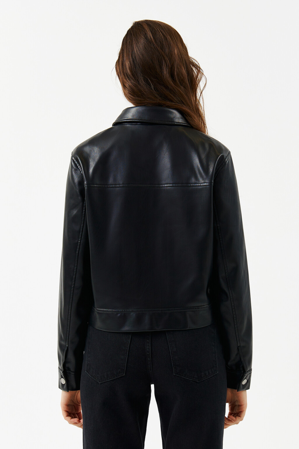 Куртка-рубашка из искусственной кожи - цвет черный - 2