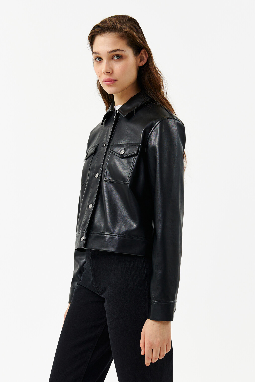 Куртка-рубашка из искусственной кожи - цвет черный - 3