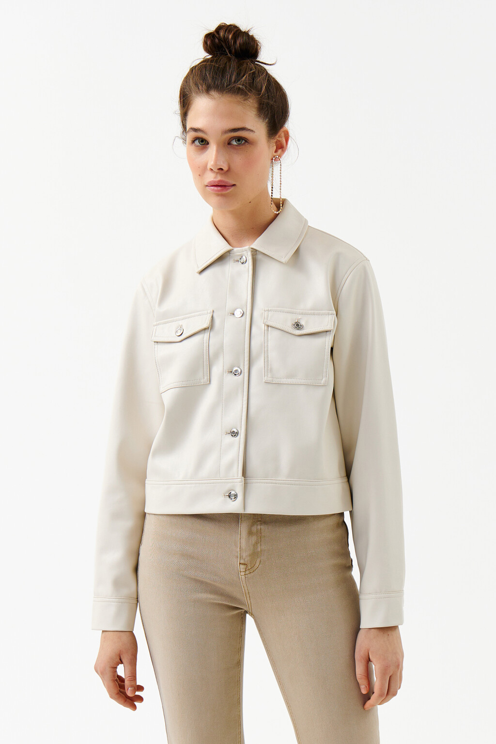 Куртка-рубашка из искусственной кожи - цвет бежевый - 1