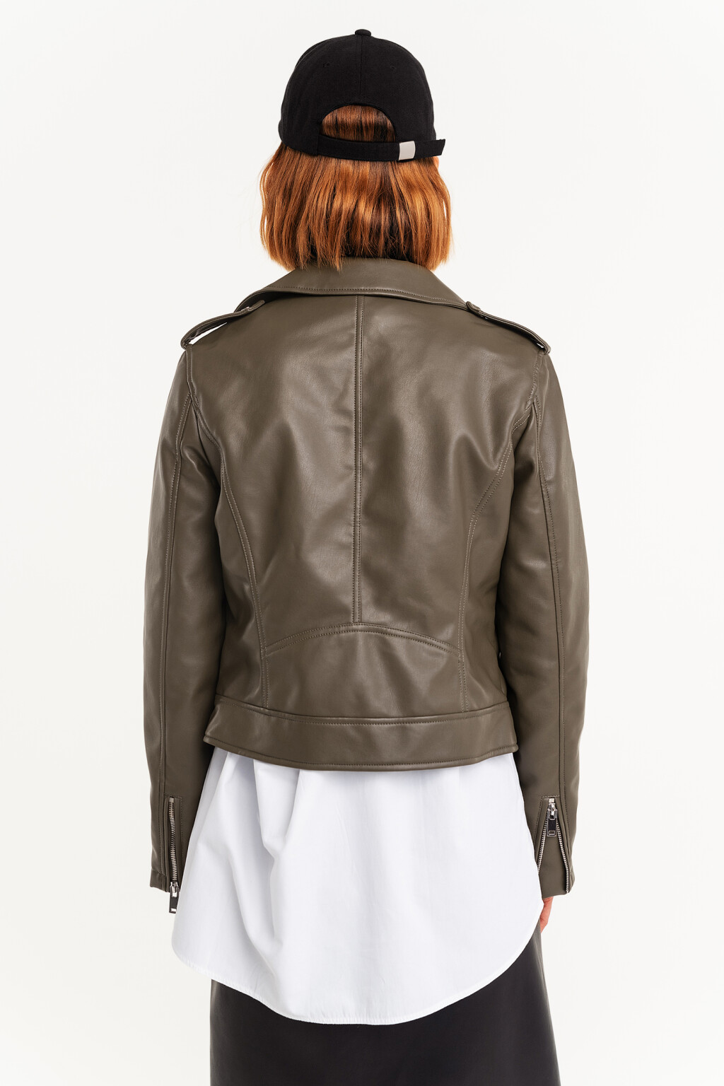 Куртка-косуха из искусственной кожи - цвет зеленый - 4