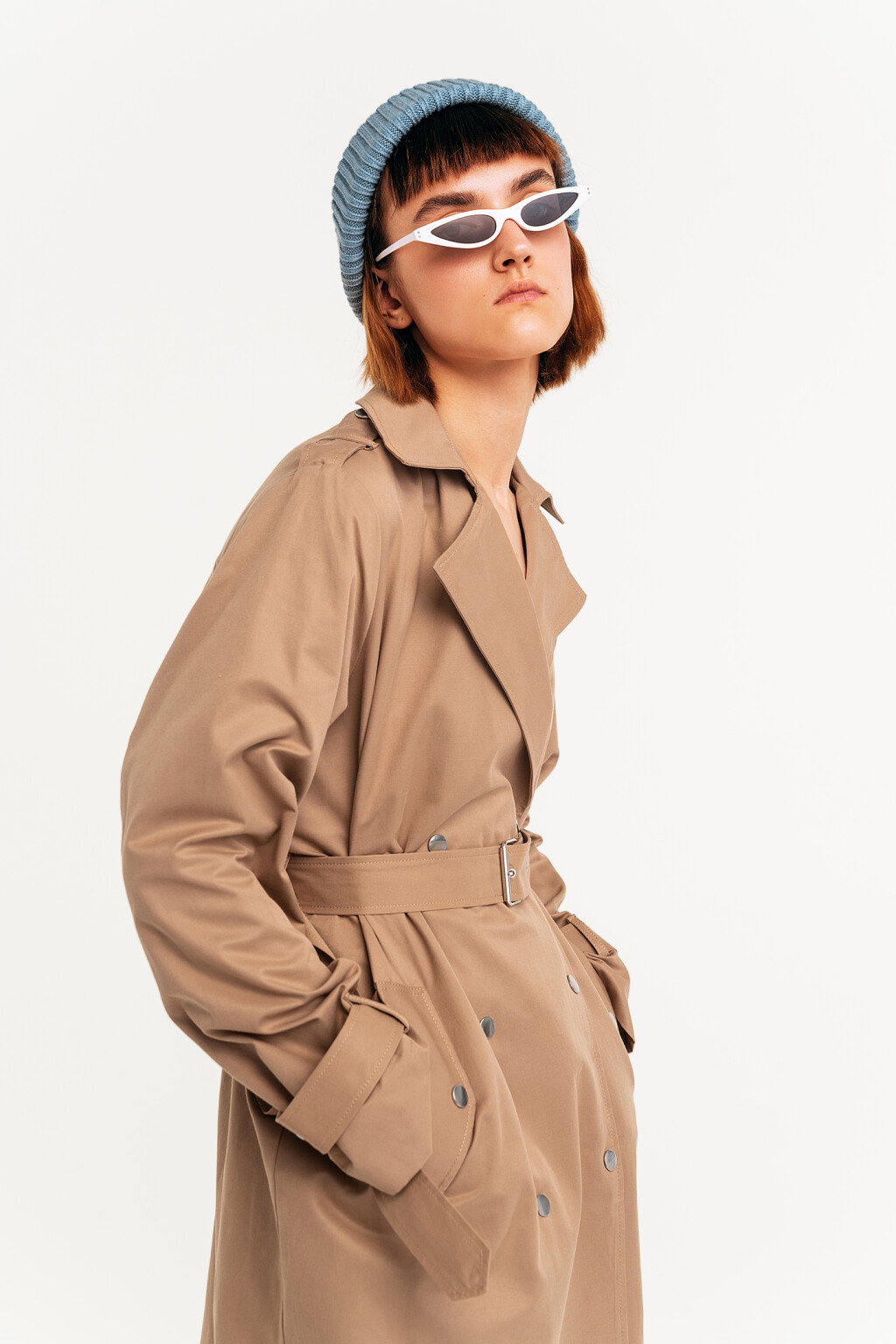 тренч хлопковый на кнопках с поясом - цвет коричневый - 1