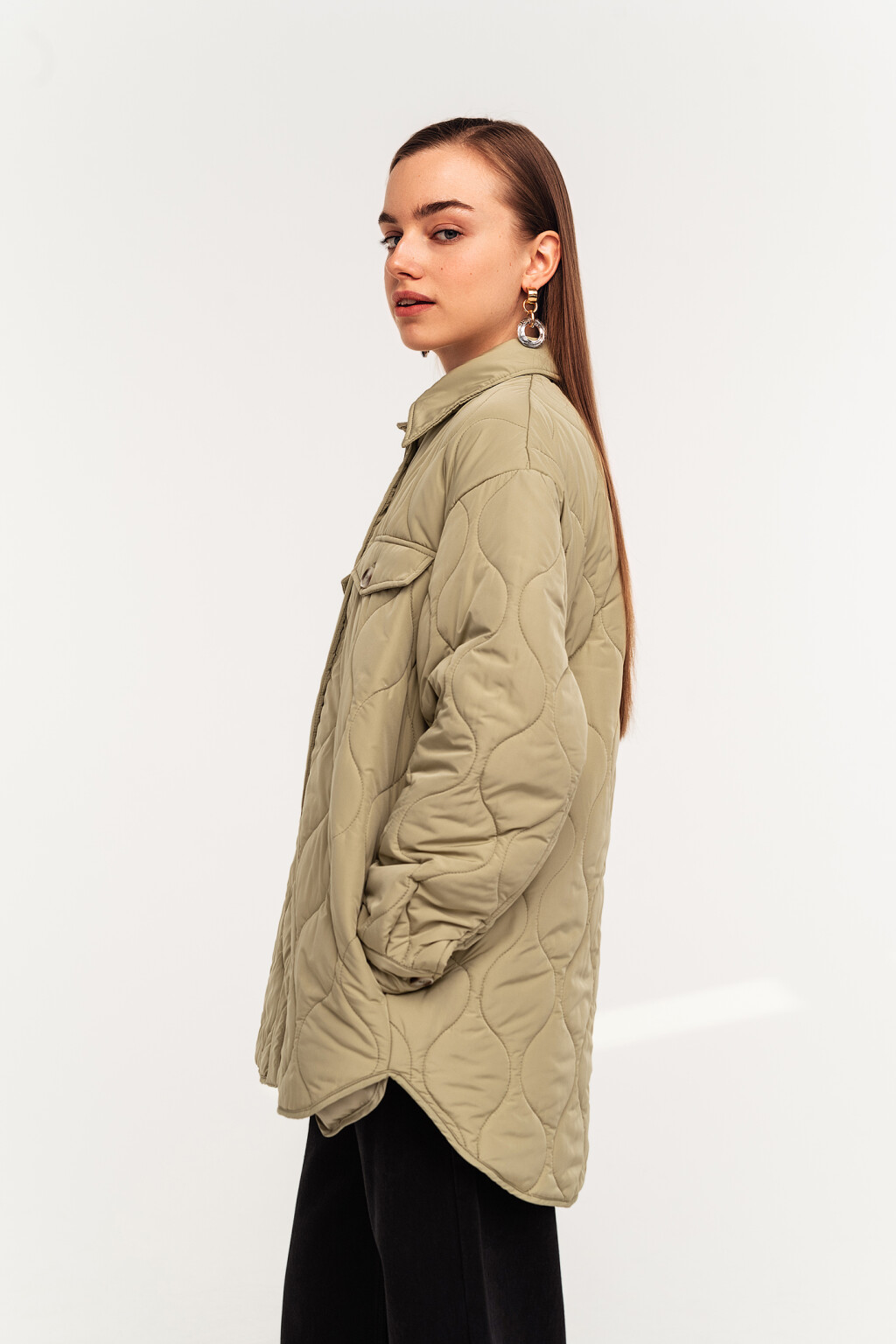 куртка-рубашка стеганая утепленная - цвет зеленый - 3