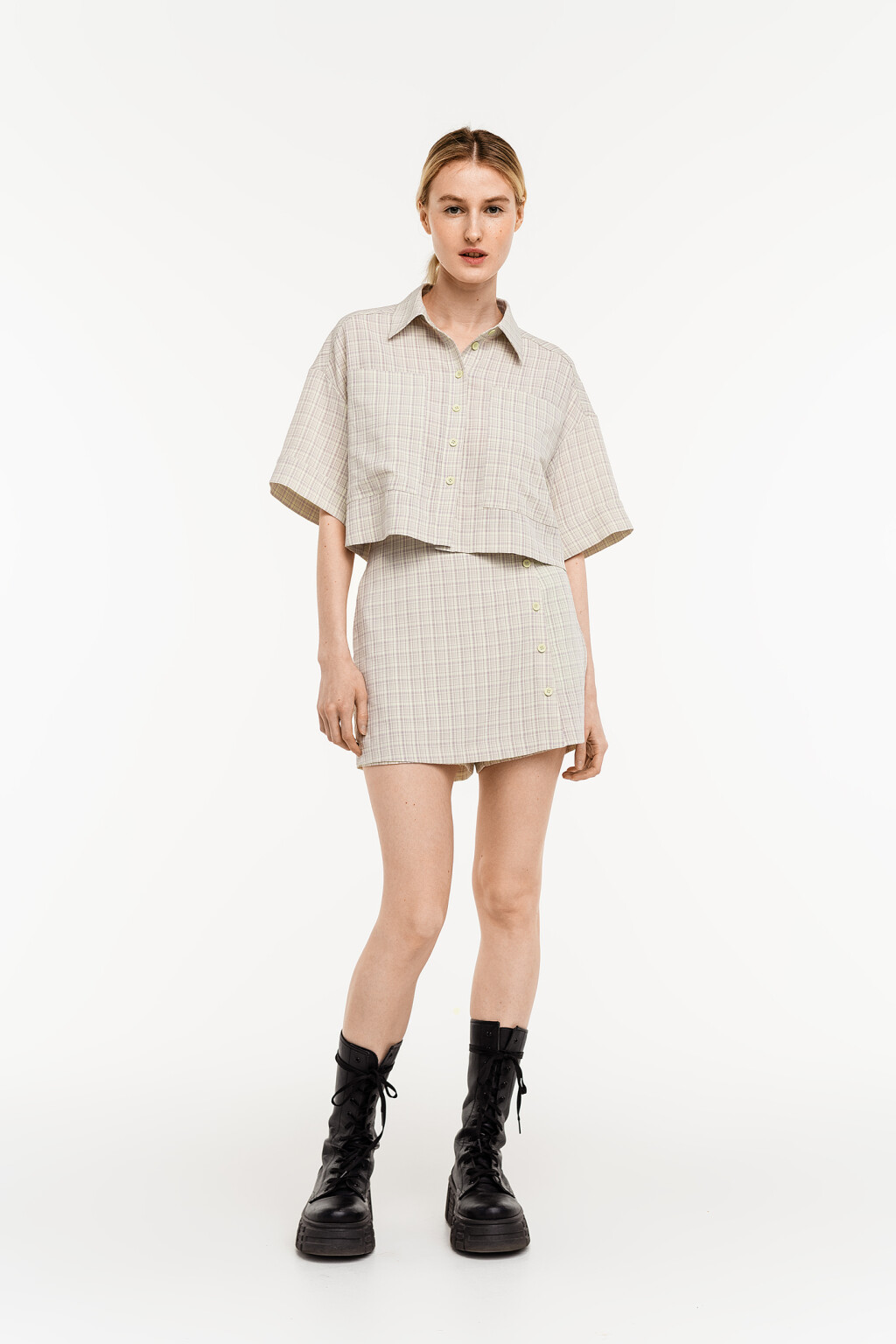 юбка-шорты мини в клетку - цвет зеленый - 1