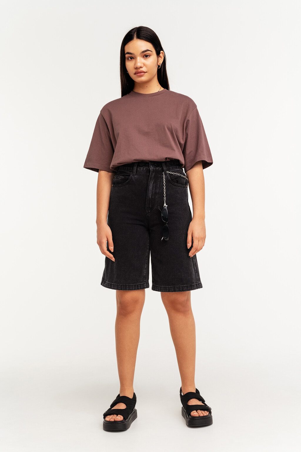 шорты джинсовые прямые - цвет черный - 1