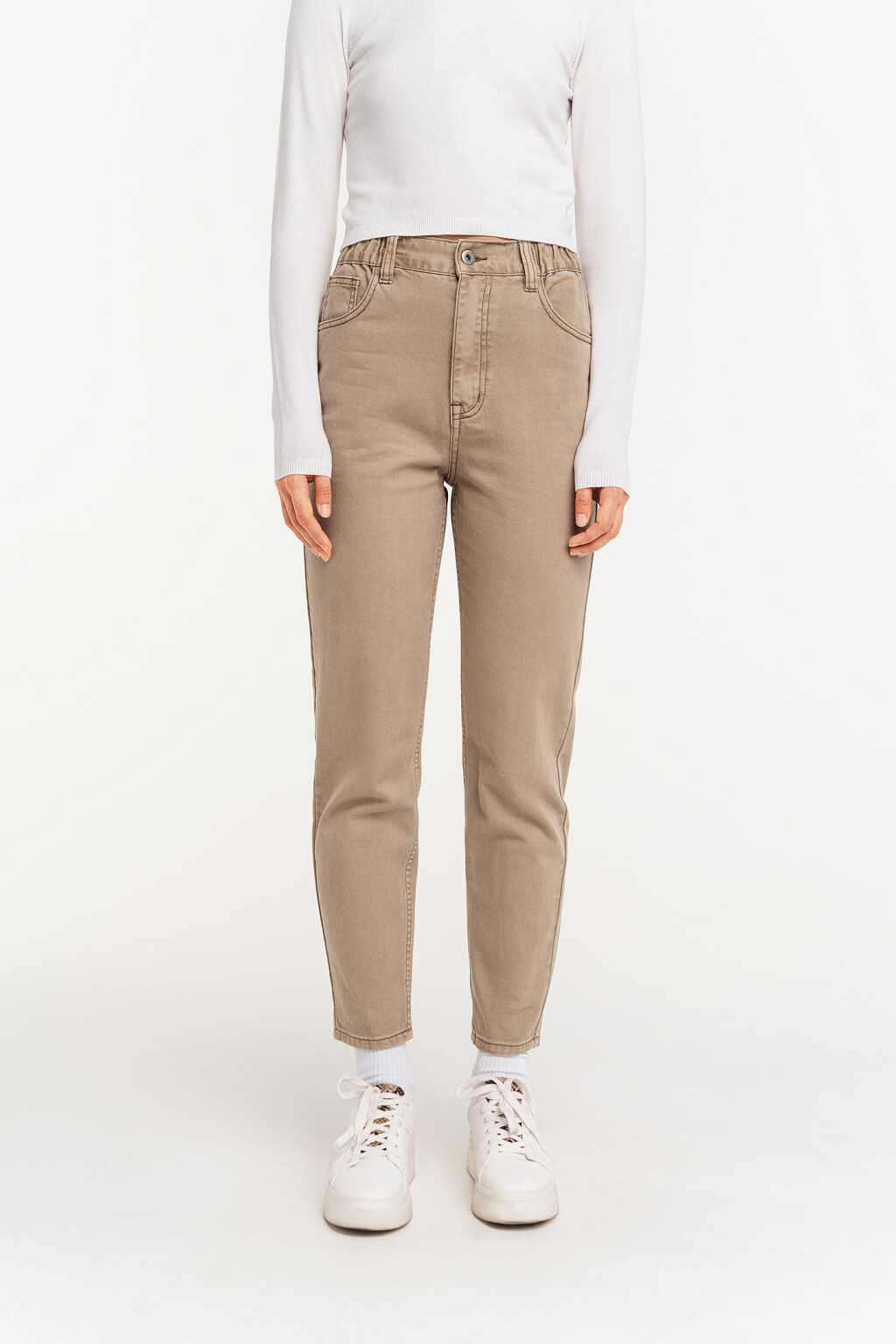 Джинсы mom с эластичной вставкой на поясе - цвет бежевый - 2