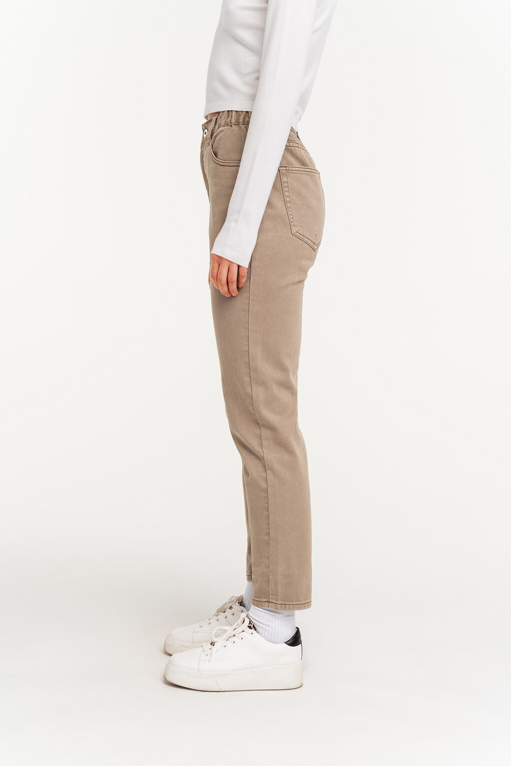 Джинсы mom с эластичной вставкой на поясе - цвет бежевый - 3