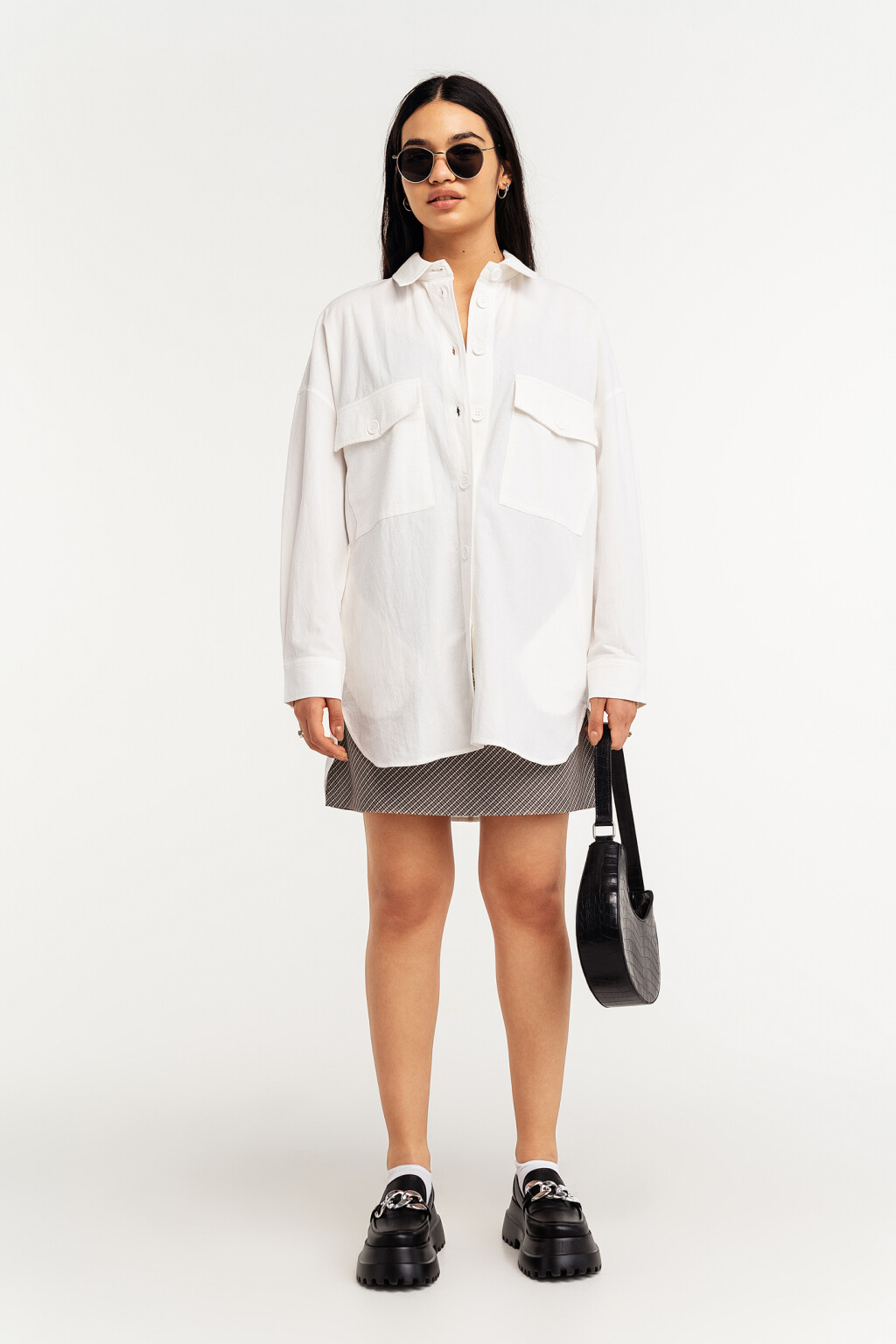 рубашка хлопковая oversize - цвет белый - 1