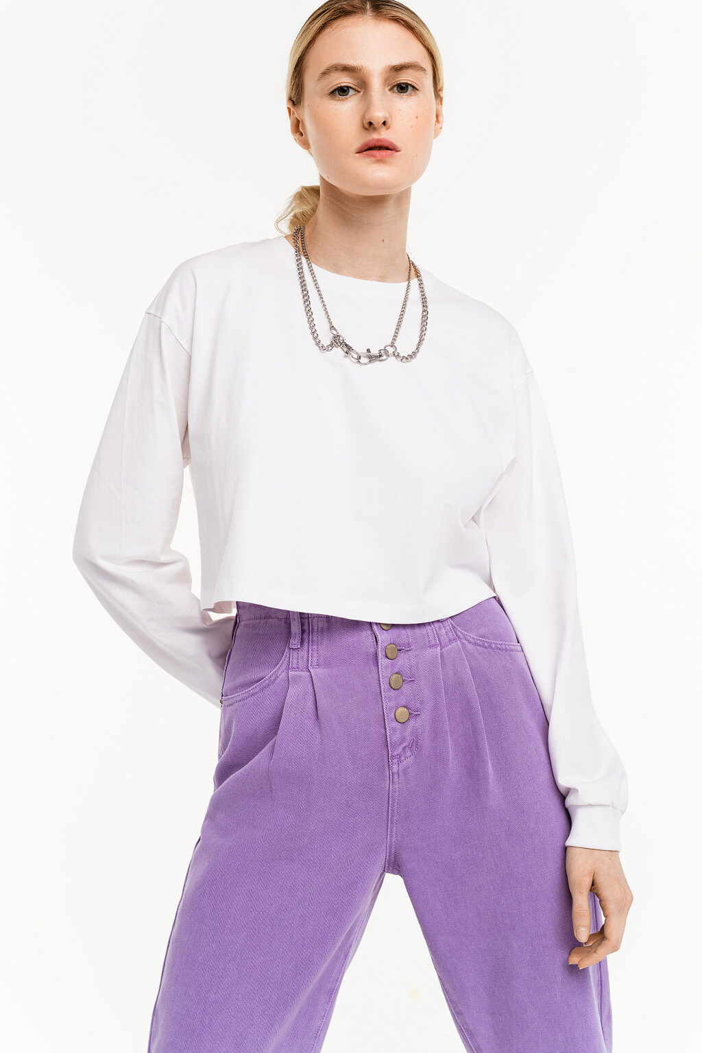 свитшот хлопковый укороченный с эффектом потертости - цвет белый - 2