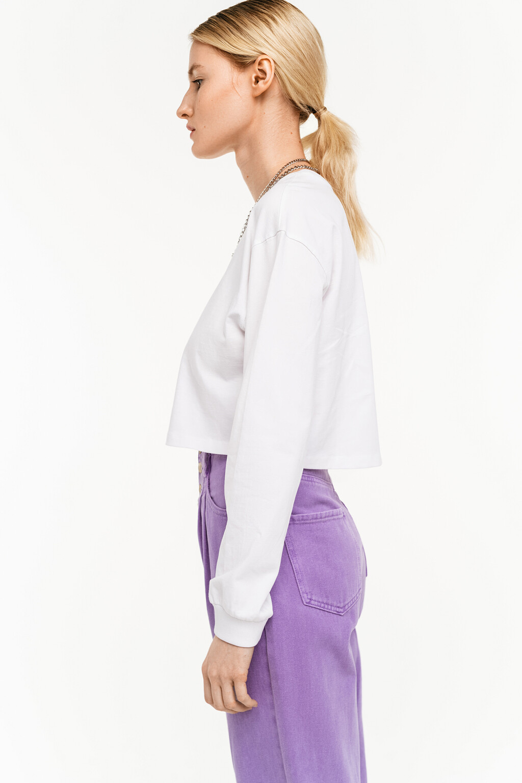 свитшот хлопковый укороченный с эффектом потертости - цвет белый - 3