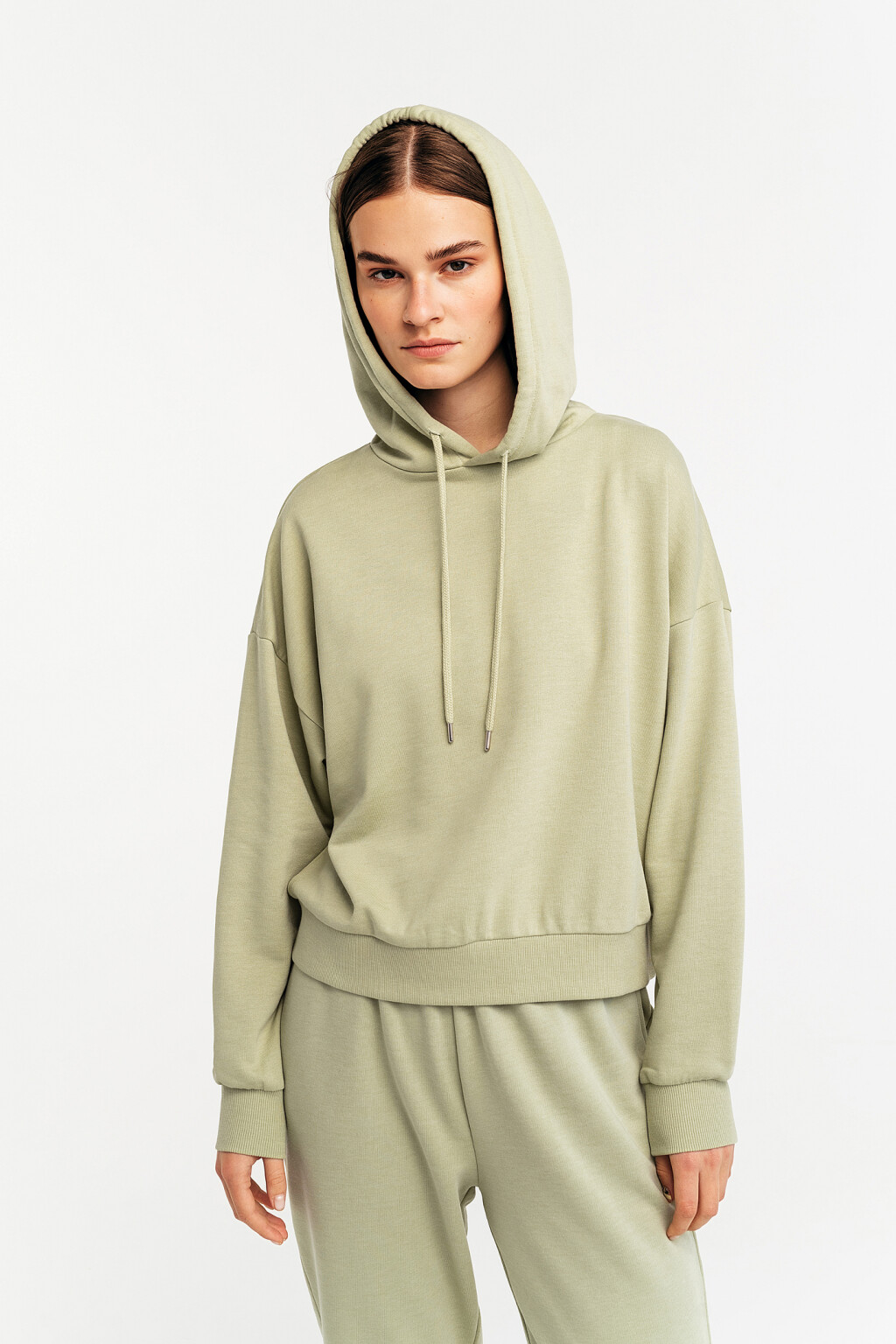 худи хлопковая oversize - цвет зеленый - 2