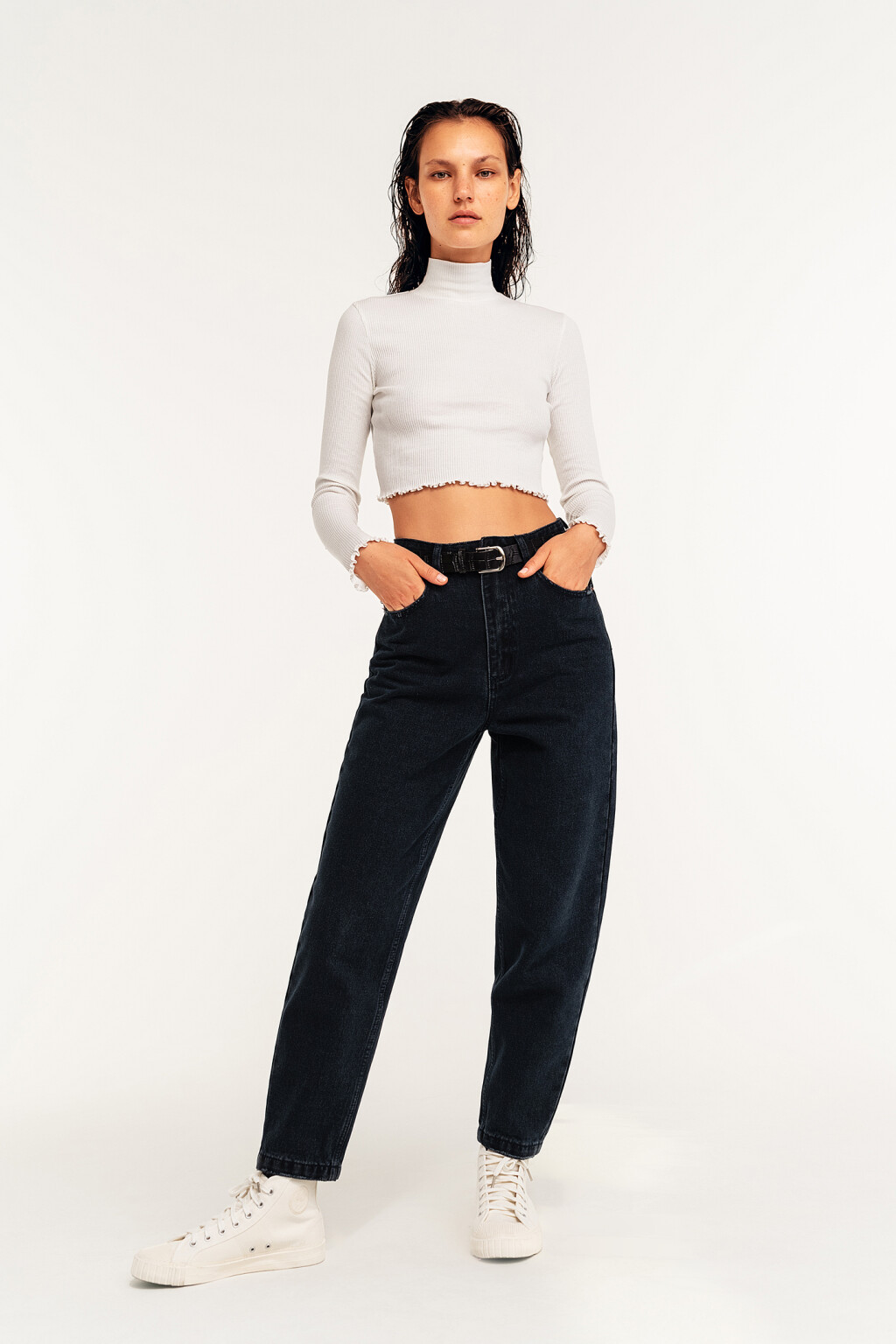 водолазка укороченная в рубчик - цвет бежевый - 1