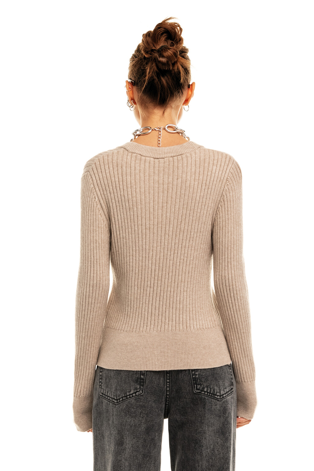 Кардиган вязаный в рубчик - цвет бежевый - 2