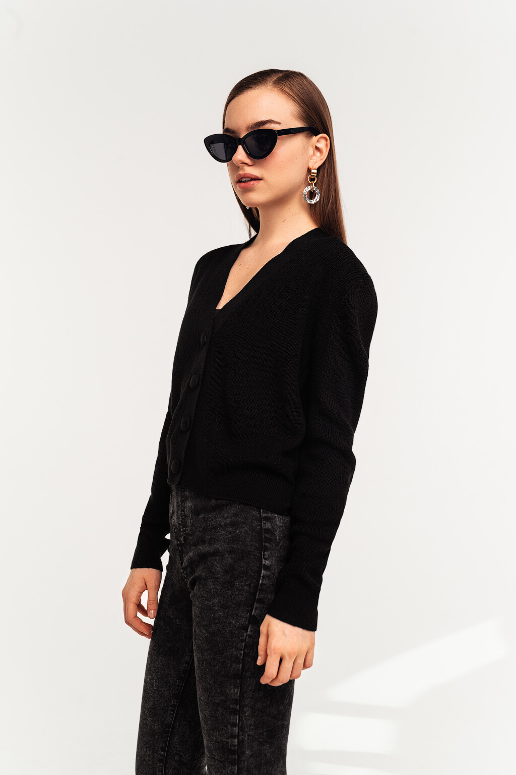 кардиган на пуговицах с v-образным вырезом - цвет черный - 3