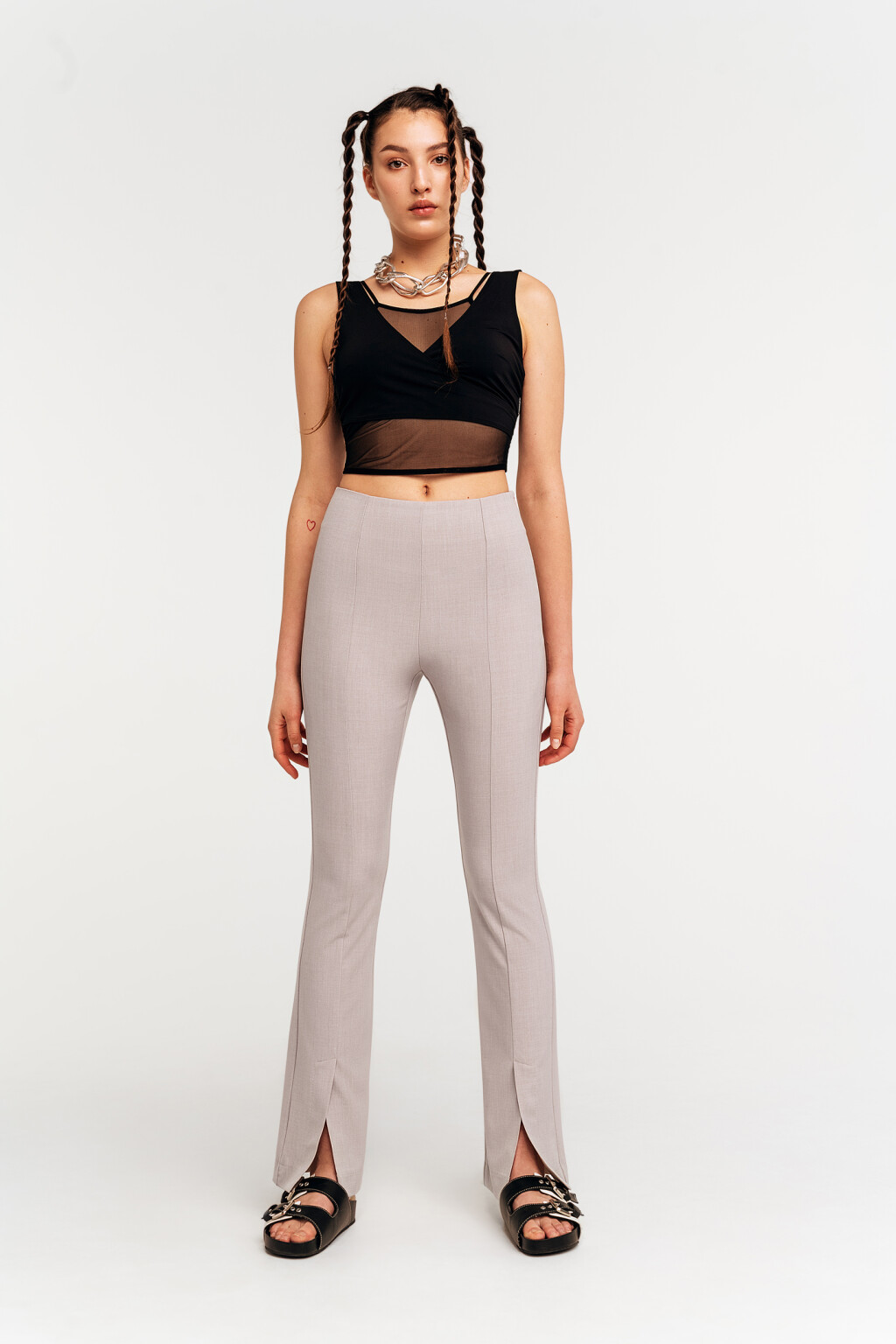 брюки облегающие с разрезами спереди - цвет бежевый - 1