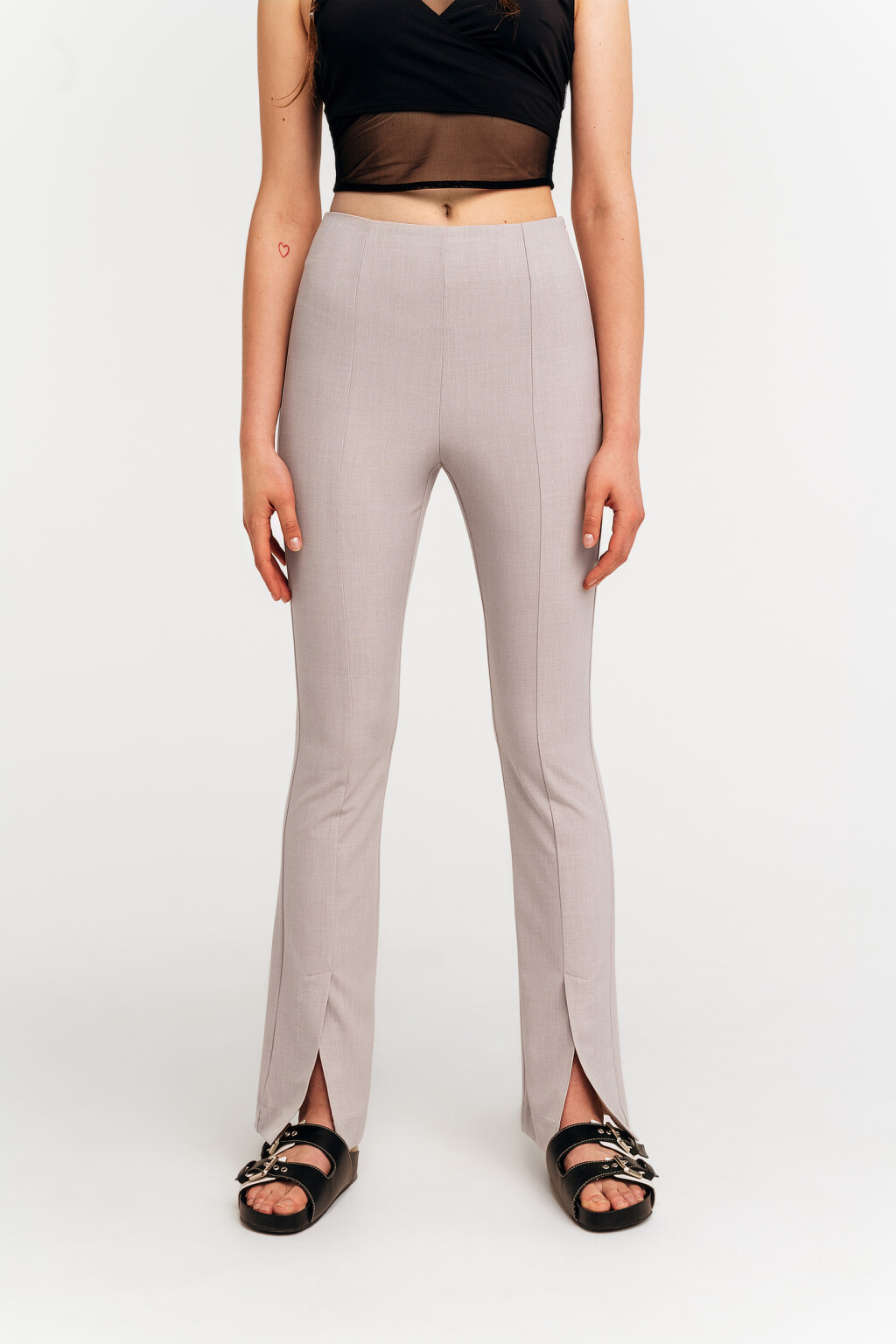 брюки облегающие с разрезами спереди - цвет бежевый - 2