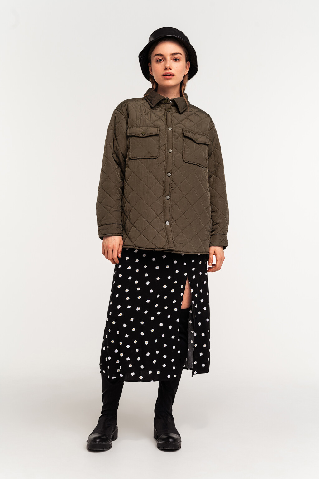 куртка-рубашка стеганая на кнопках - цвет зеленый - 1