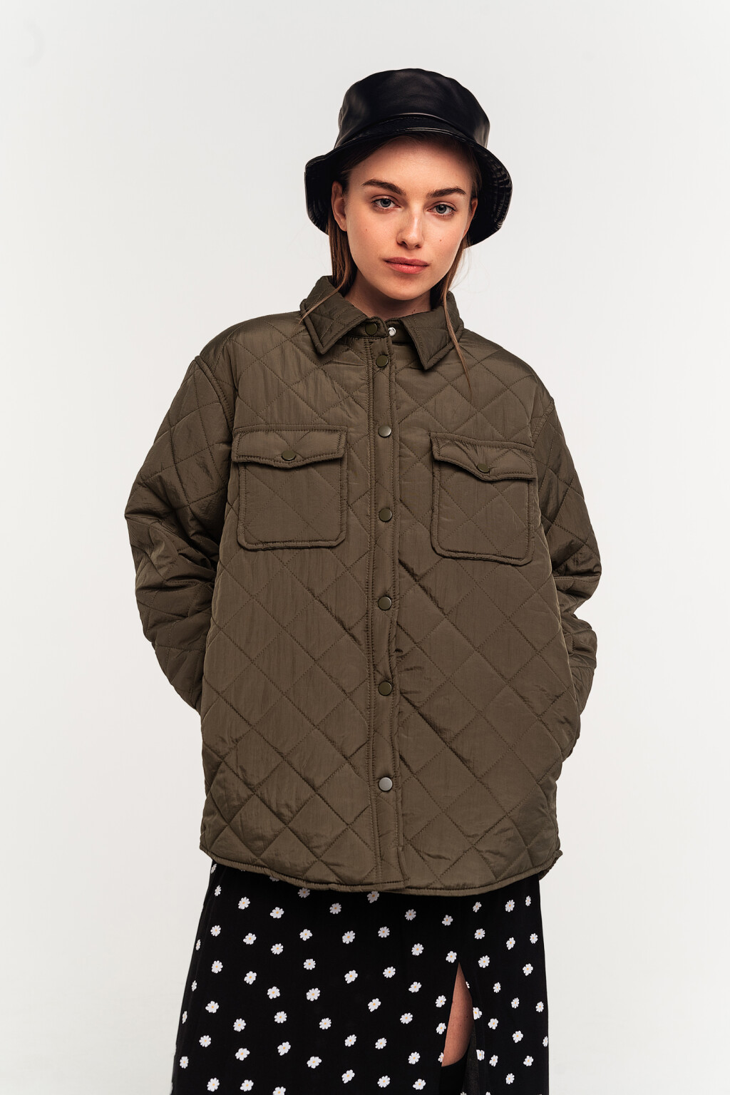 куртка-рубашка стеганая на кнопках - цвет зеленый - 2