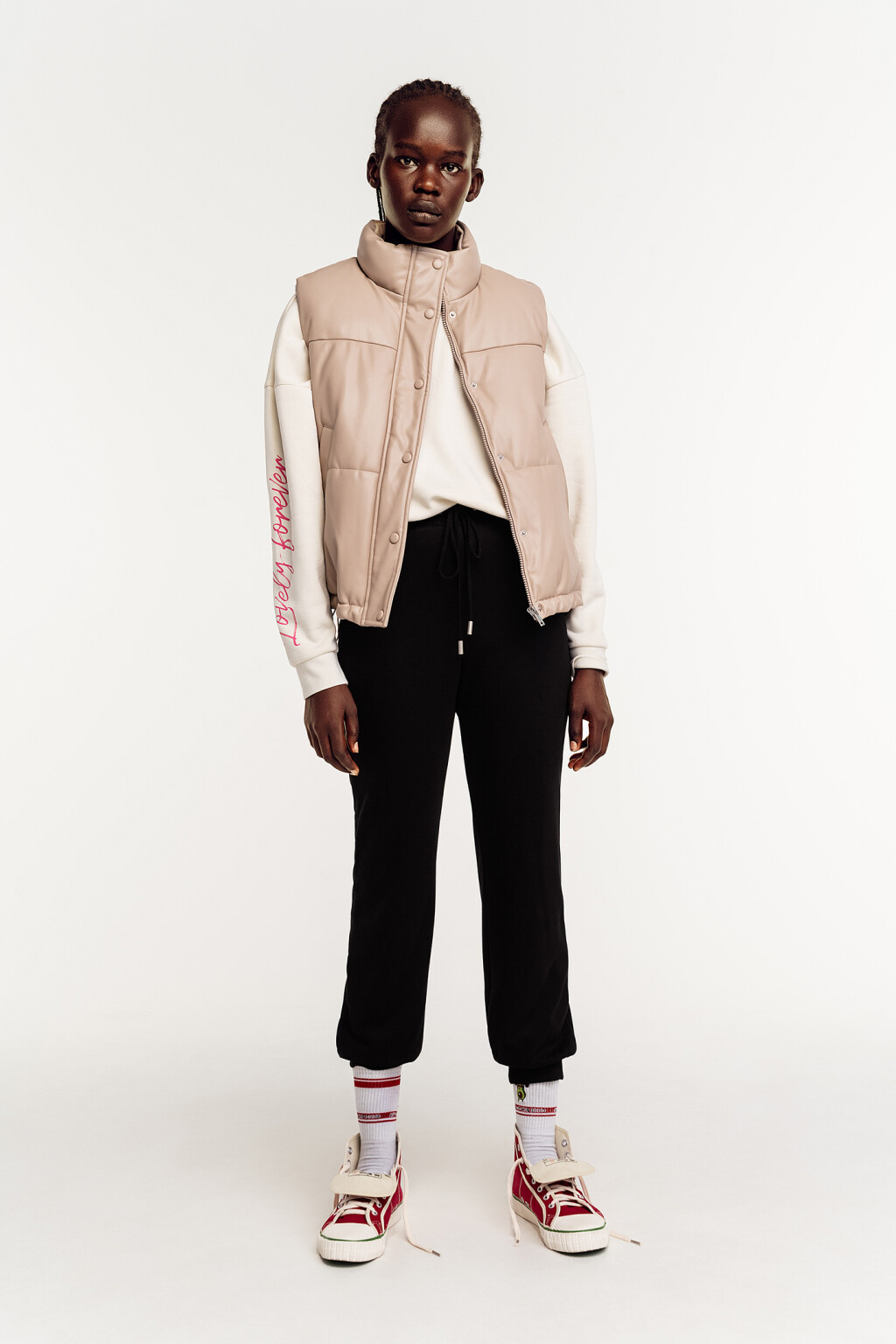 Жилет утепленный из искусственной кожи - цвет бежевый - 1