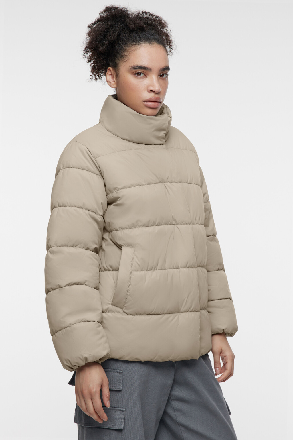 Куртка утепленная с воротником-стойкой - цвет зеленый - 1