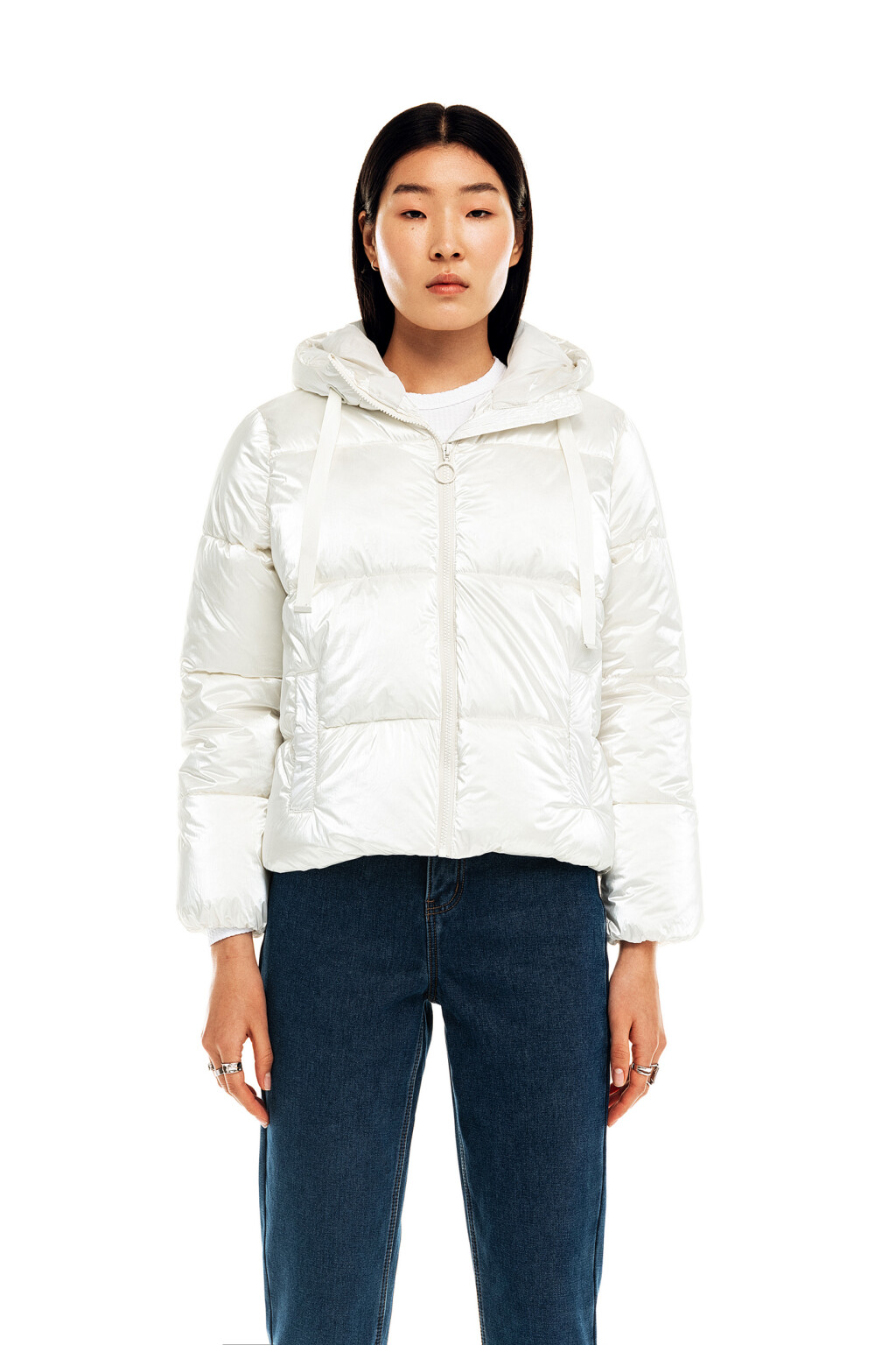 Куртка стеганая из блестящей ткани - цвет белый - 1
