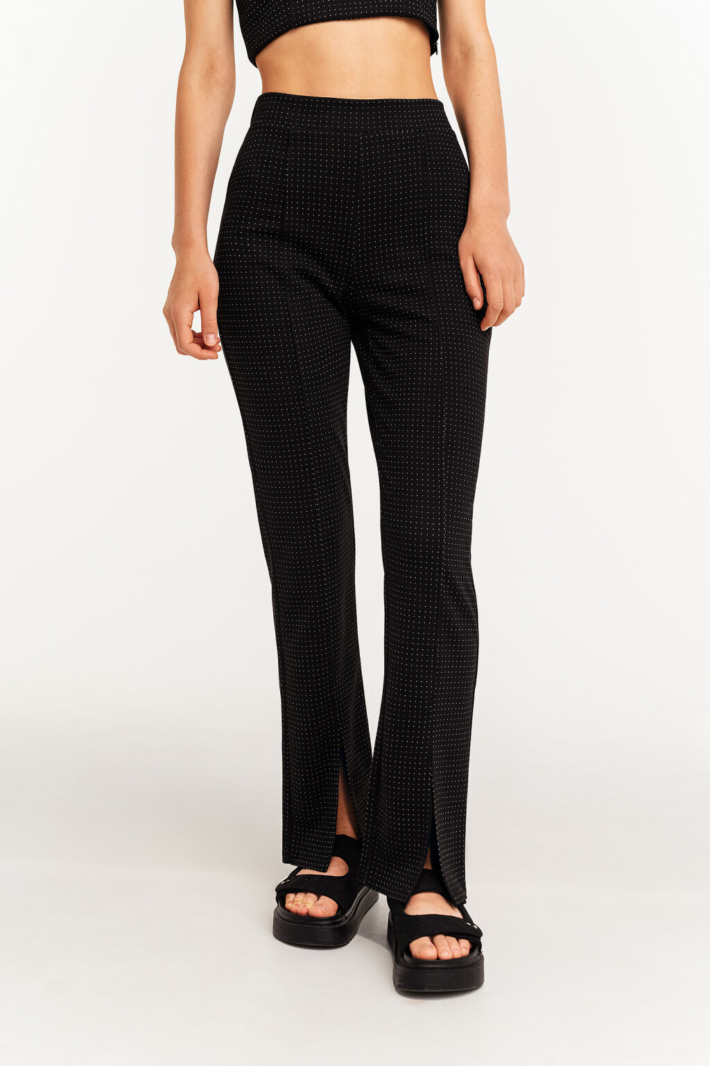 брюки трикотажные с разрезами внизу - цвет черный - 2