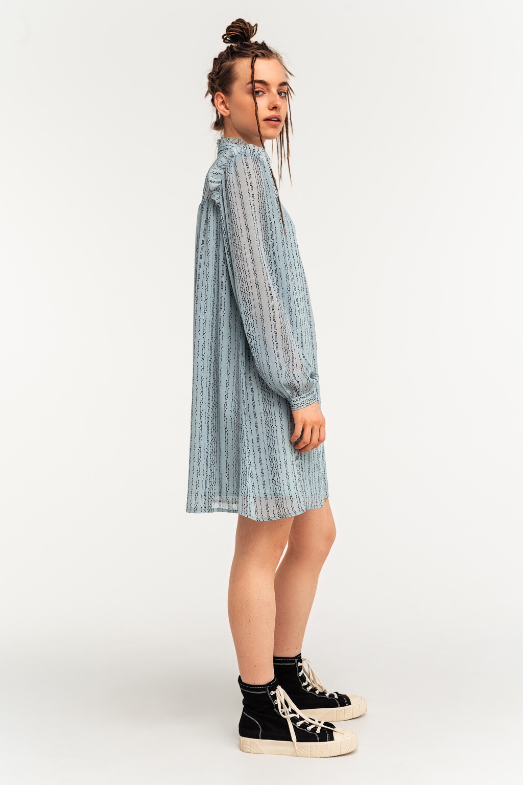 платье-рубашка шифоновое с воротником-стойкой - цвет голубой - 3