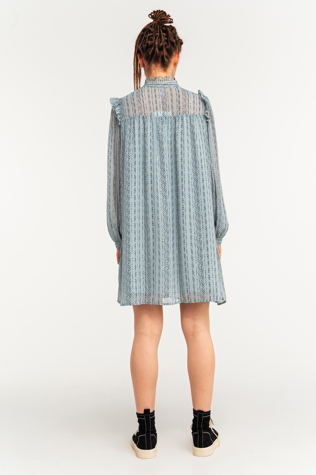 платье-рубашка шифоновое с воротником-стойкой - цвет голубой - 4