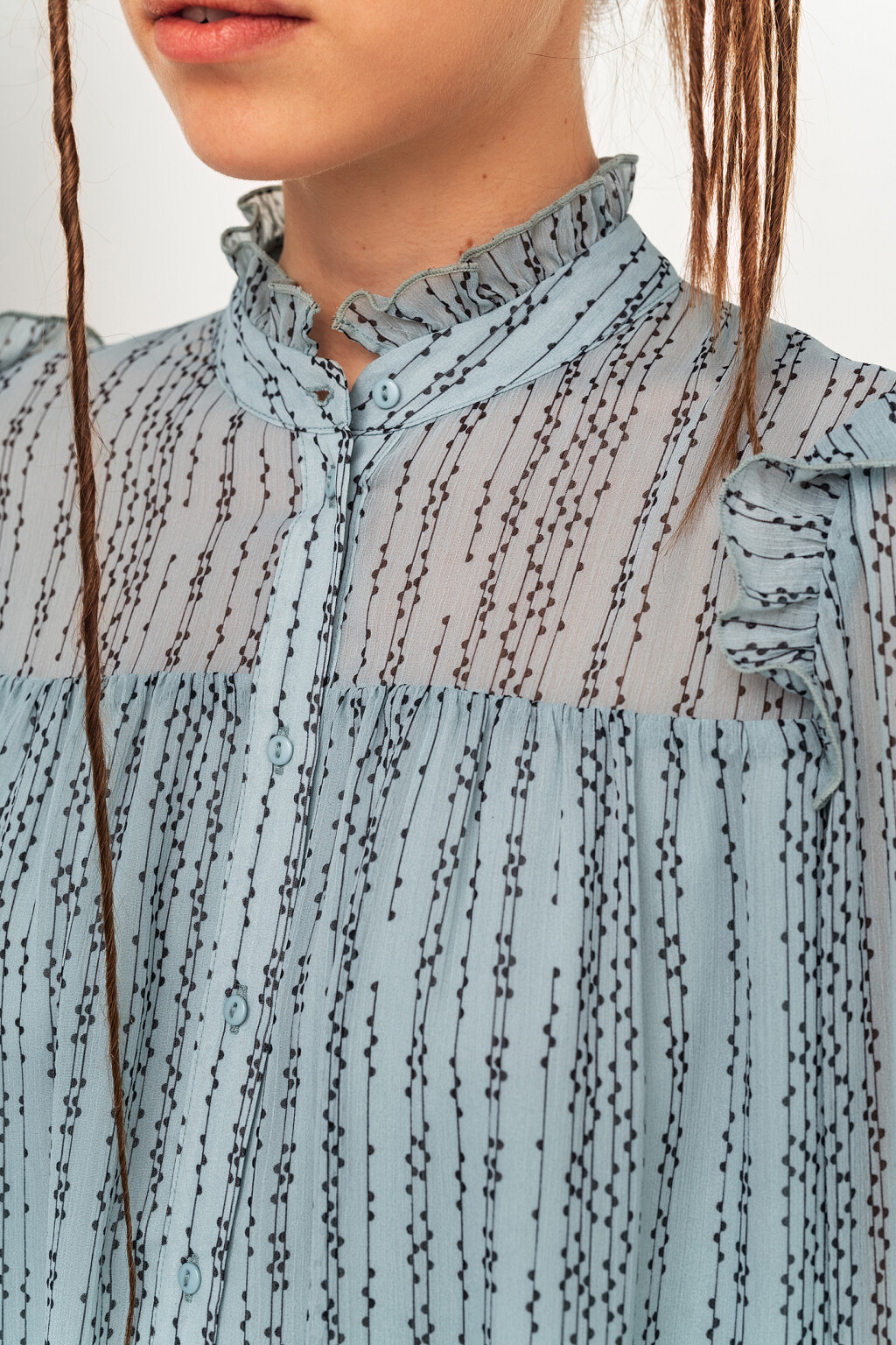 платье-рубашка шифоновое с воротником-стойкой - цвет голубой - 5