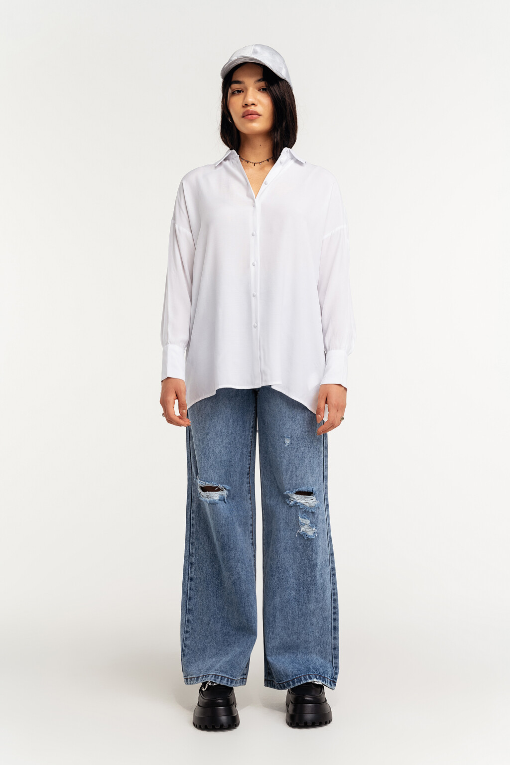 рубашка вискозная oversize - цвет белый - 1