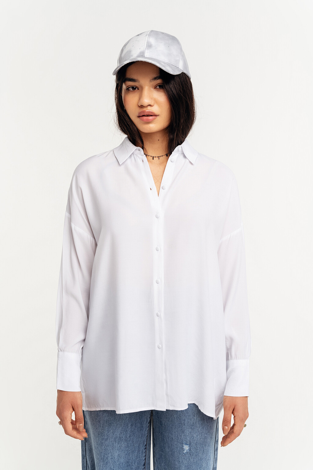 рубашка вискозная oversize - цвет белый - 2