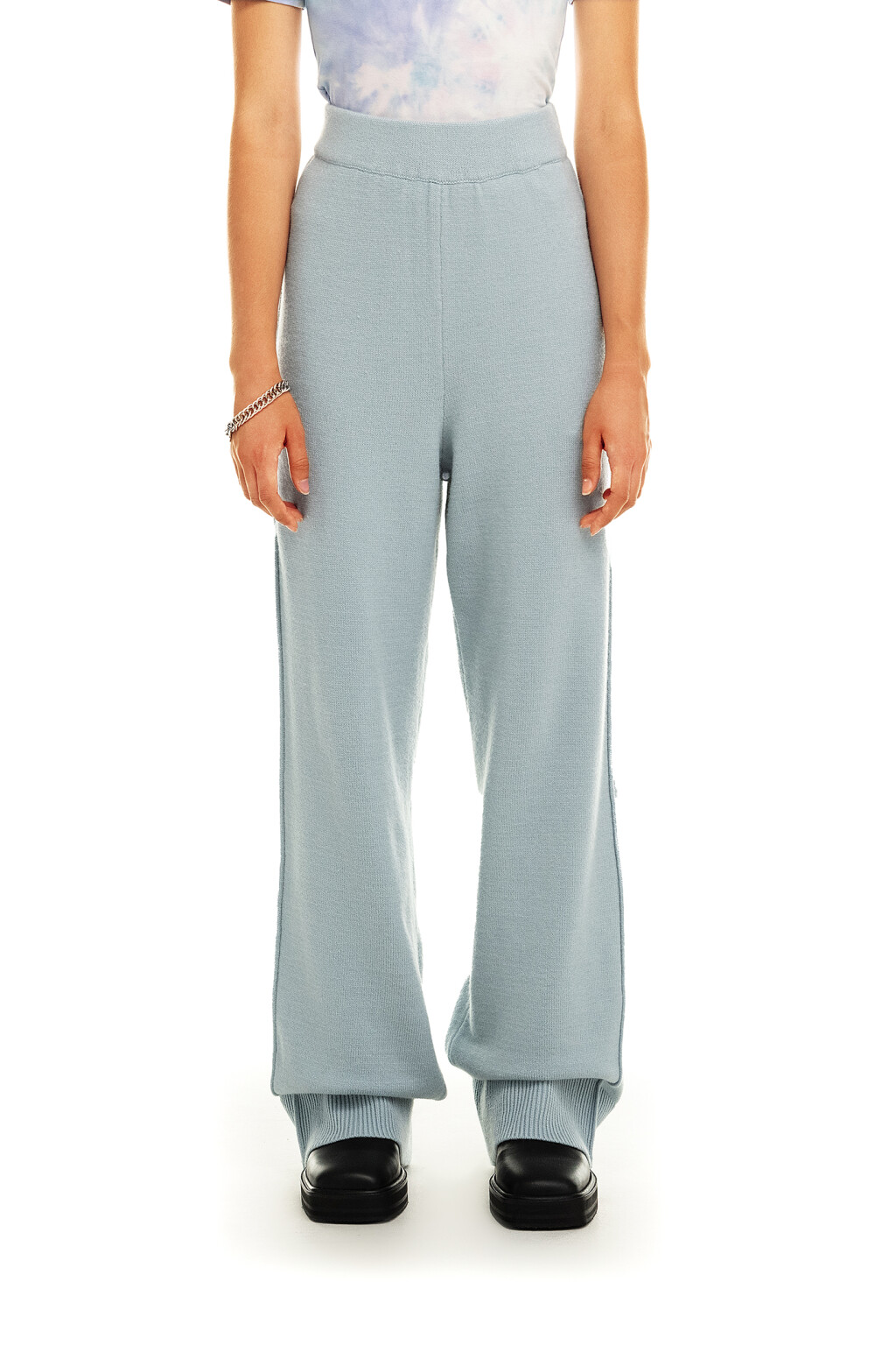 Брюки вязаные с поясом на резинке - цвет голубой - 6