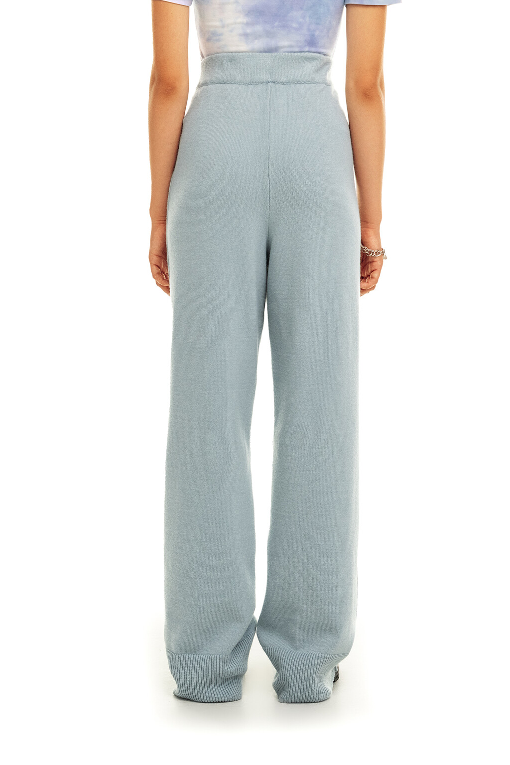 Брюки вязаные с поясом на резинке - цвет голубой - 1