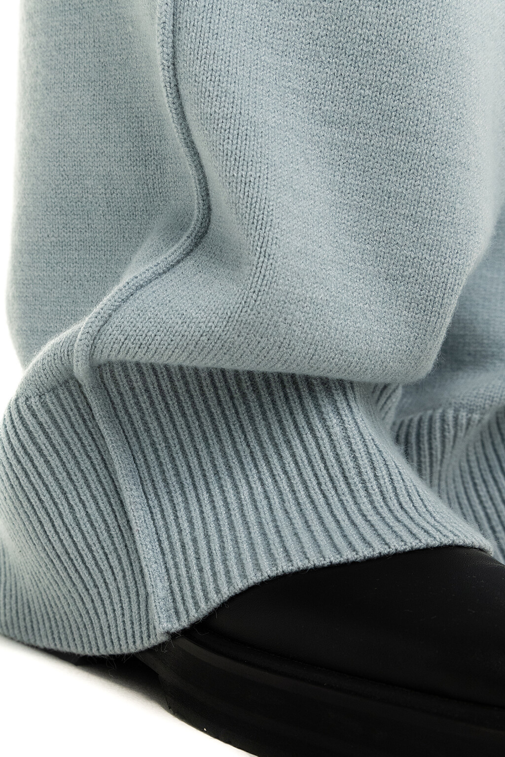 Брюки вязаные с поясом на резинке - цвет голубой - 5