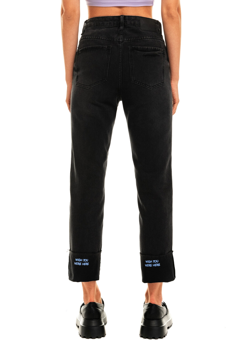 Джинсы прямые с широкими отворотами - цвет черный - 2