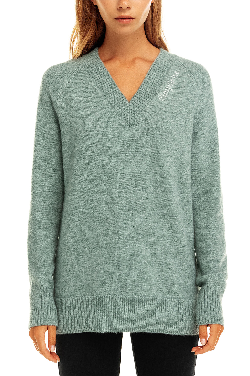 Свитер oversize с v-образным вырезом - цвет голубой - 3