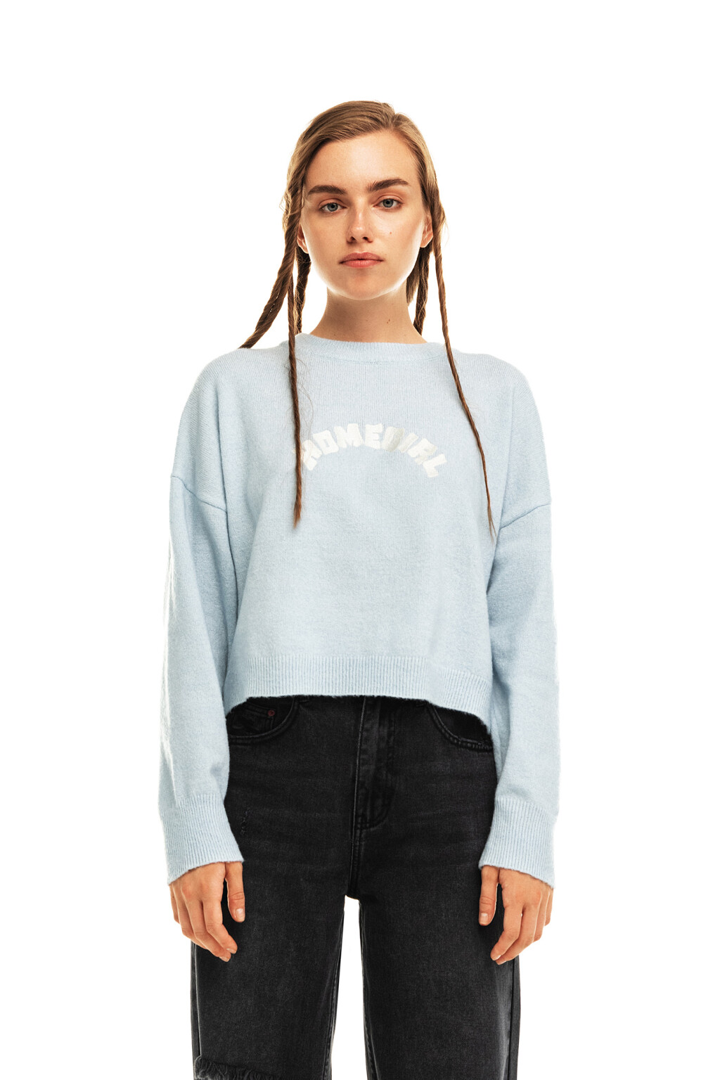 джемпер вязаный с вышивкой - цвет голубой - 1