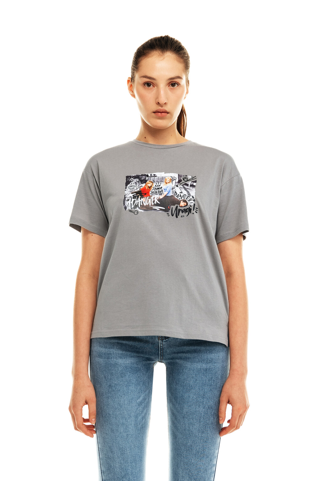 Футболка хлопковая с принтом друзья - цвет серый - 1