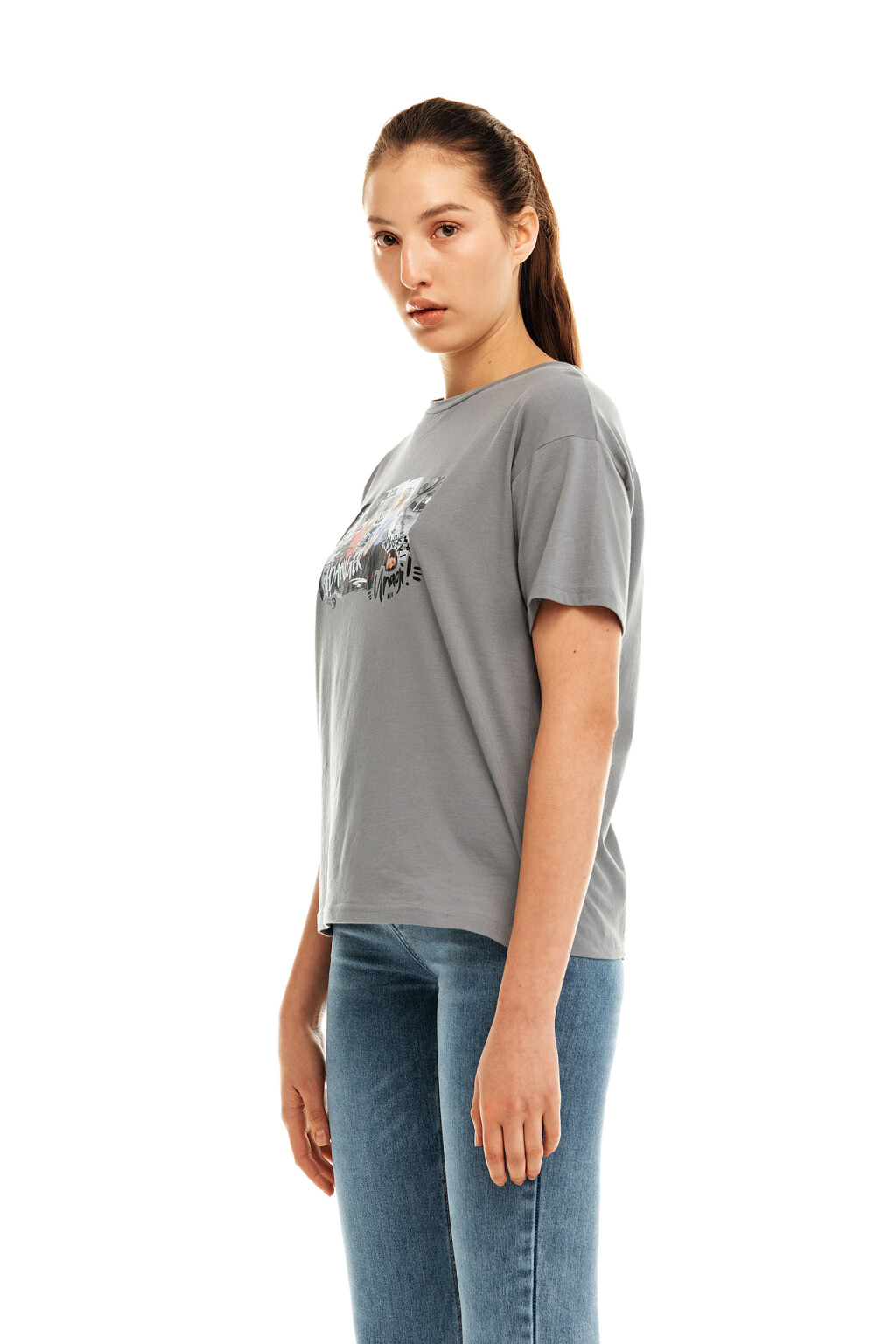 Футболка хлопковая с принтом друзья - цвет серый - 3