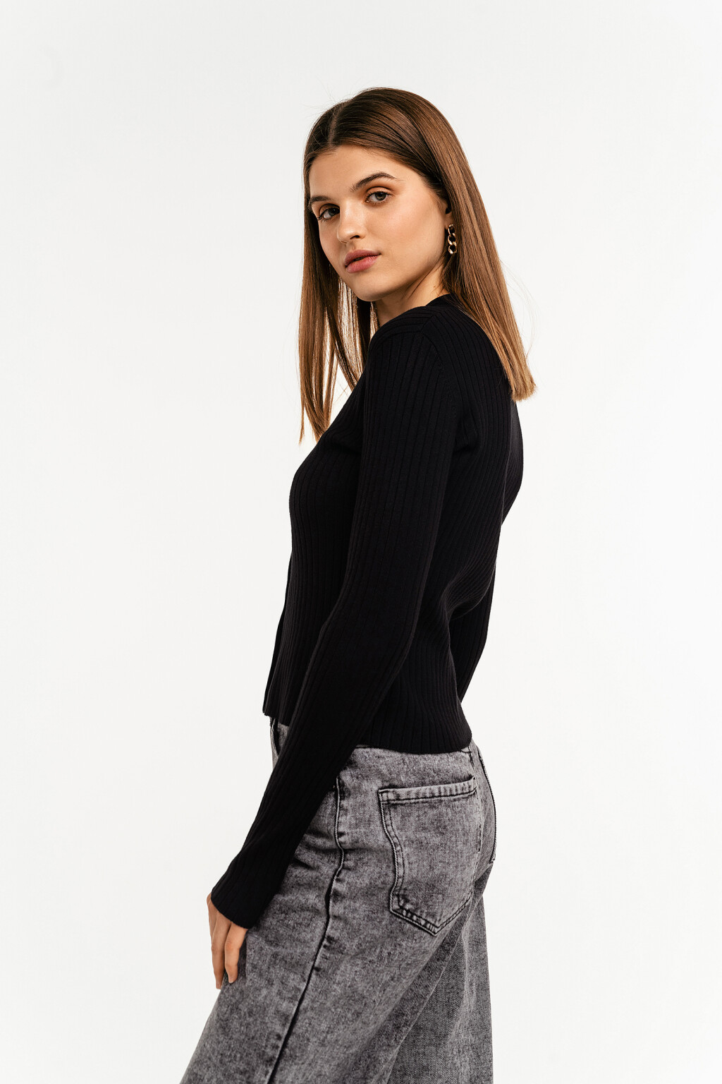 кардиган на пуговицах с отложным воротником - цвет черный - 3