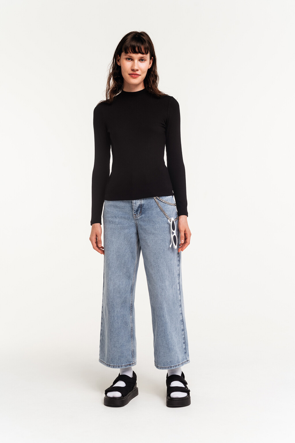 джемпер трикотажный в рубчик - цвет черный - 1