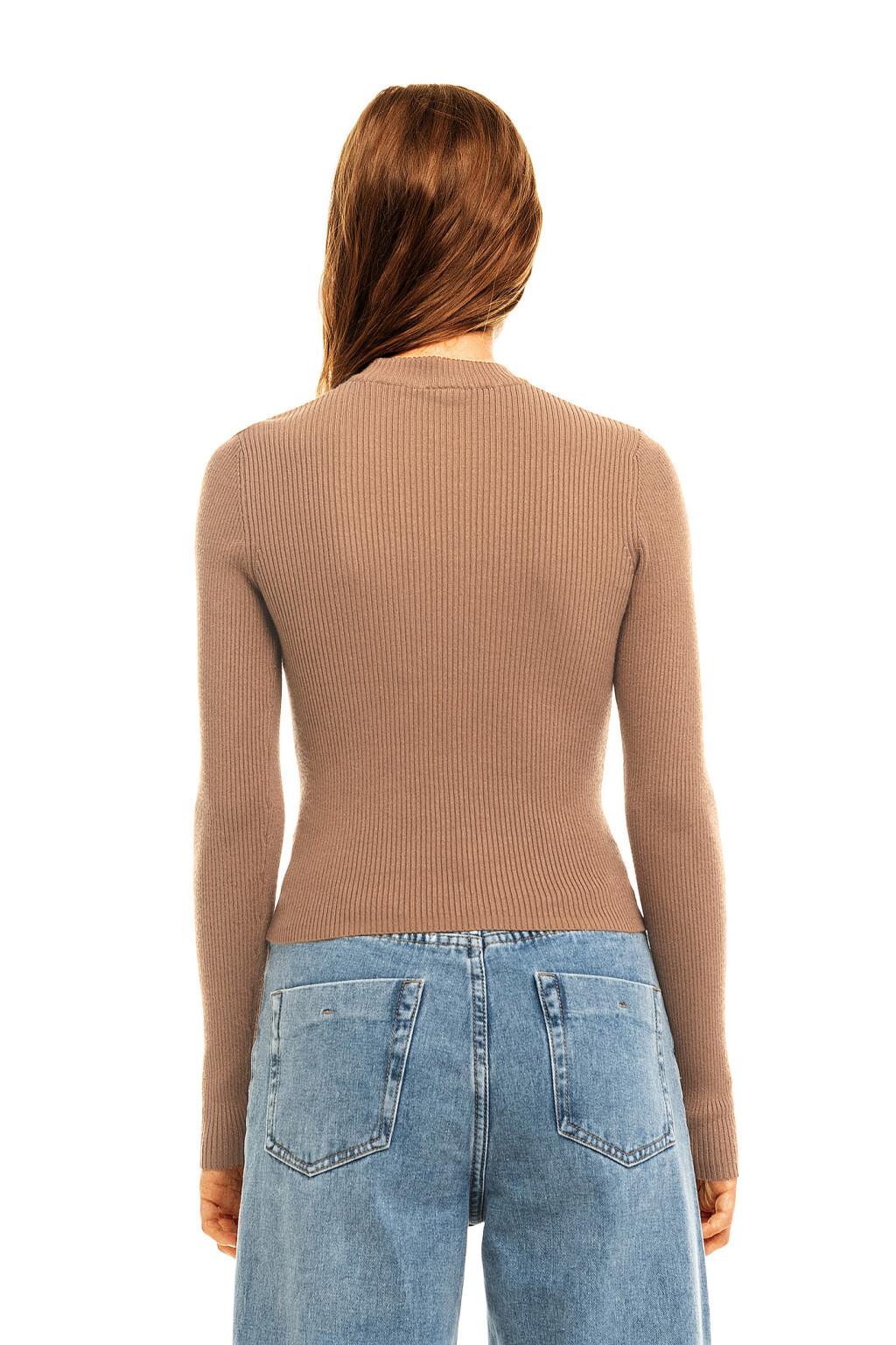 джемпер облегающий в рубчик - цвет коричневый - 4