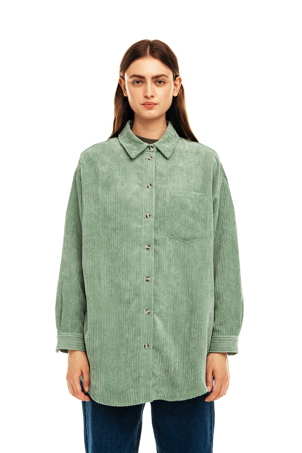 рубашка вельветовая oversize - цвет зеленый - 1