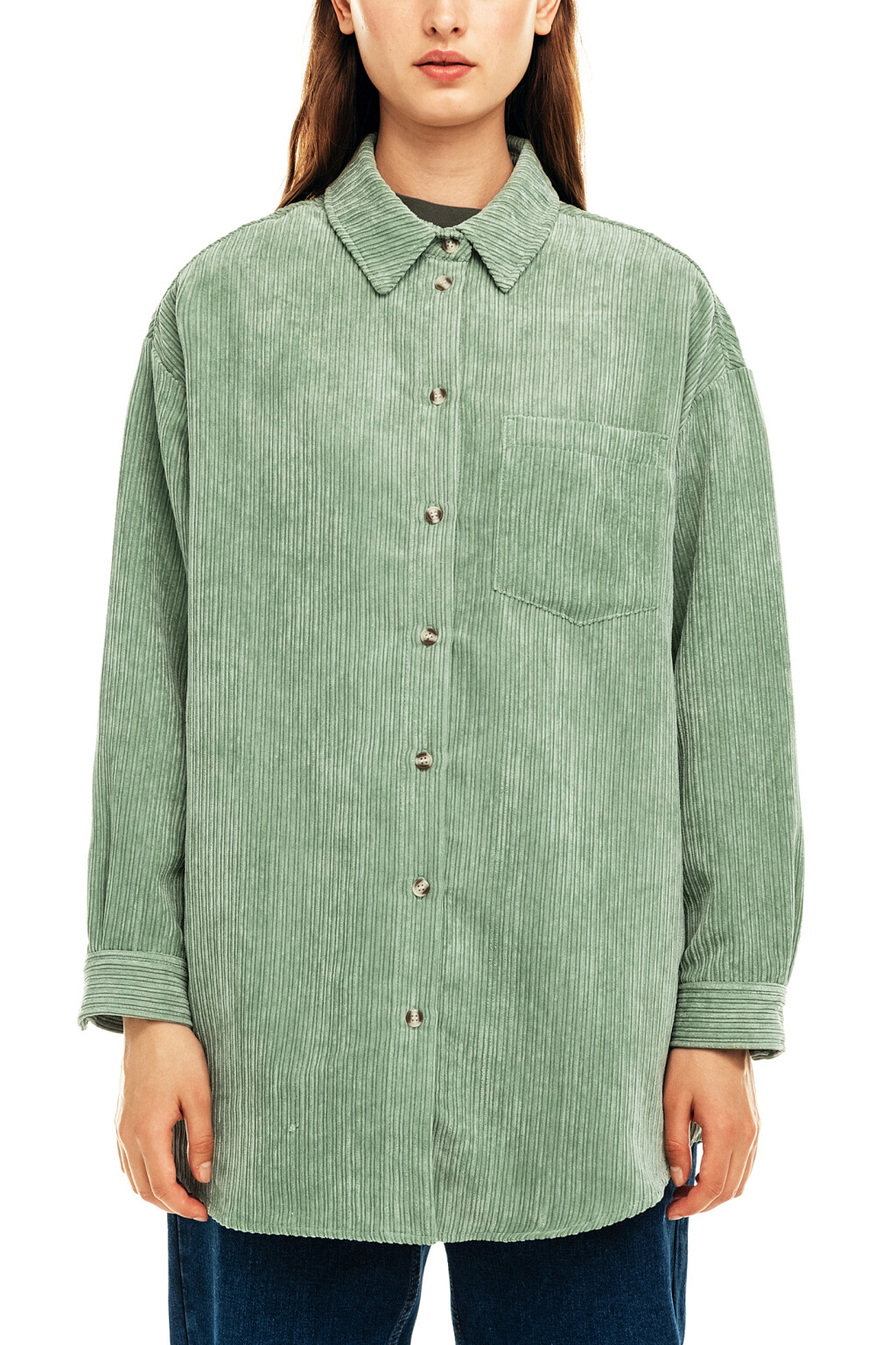 рубашка вельветовая oversize - цвет зеленый - 5